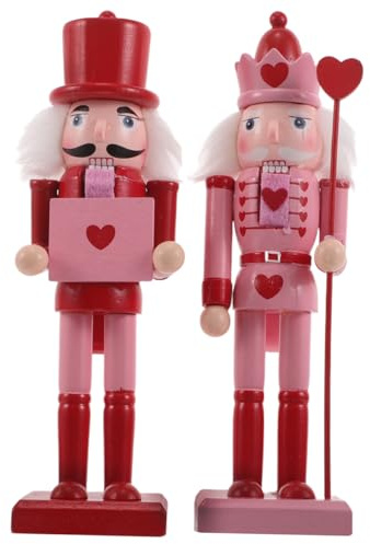 MUCKLILY Lot de 2 Casse-Noisettes en Bois 25 CM Décoration de Bureau et Cheminée Saint-Valentin Figurines Décoratives de Soldat en Bois Rose Cœur Ornement Festif Polyvalent