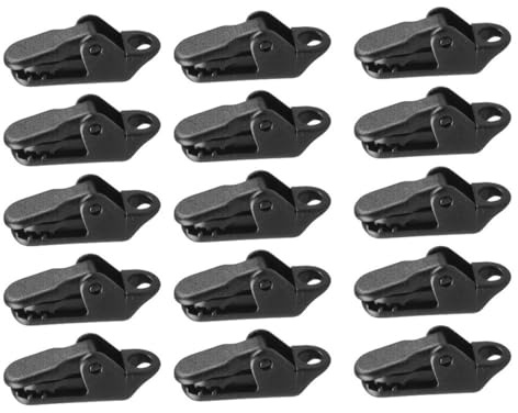 Happyyami 15 Stück Winddichte Zeltklemmen aus Robustem Kunststoff Kleine Camping Clips mit Loch für Schnurbefestigung Vielseitige Outdoor Befestigungsclips für Zelte Markisen und Planen