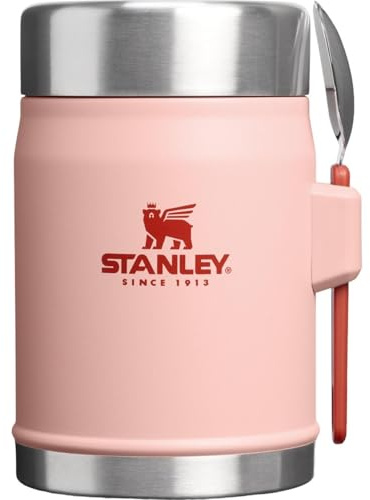 STANLEY 1913 Classic Legendary Food Jar 0.4L With Spork - Keeps Cold For 7 Hours - BPA-Free Stainless Steel Soup Flask - Leakproof - Dishwasher Safe - Peach Rose