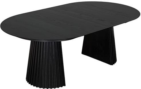 MR. DEKO Esstisch ausziehbar Andria Black Oak oval 120/210 x 120 cm | Küchentisch Eiche FSC® 100% Schwarz | Esszimmer Tisch Lamellengestell Vollholz | Holztisch Eichenfurnier modern