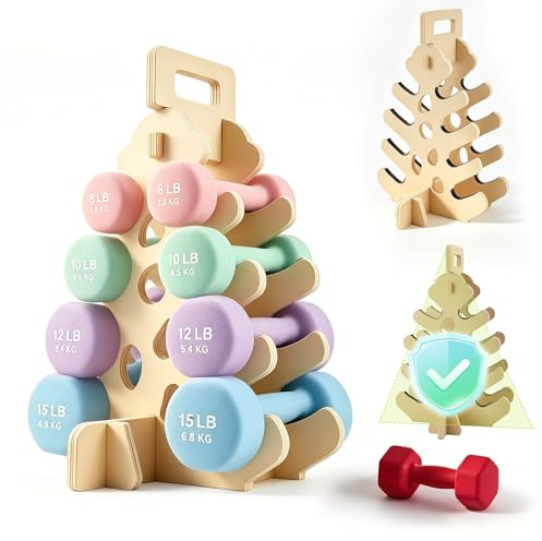 Hantelständer Holz,A-Rahmen,4-Etagen Hantelablage,Mit Griff | Kratzer Verhindern,Für 3–7-Kg Hanteln,Dumbbell Rack Für Home,Gym,Für Kinder,Frauen