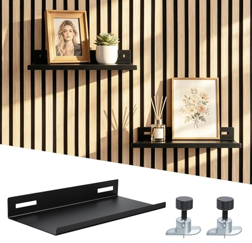 Hysagtek Regal für Akustikpaneel - 1 Stück Metall Zubehör Akustikpaneele Ohne Bohren, Schwarze Schweberegal für Wohnzimmer Schlafzimmer, Büro (30 * 10 cm)