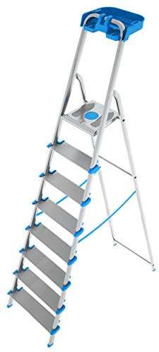 Colombo | Atlantica Scala 8 Gradini Extra Large in Alluminio Portata 150kg | Scala Pieghevole in Alluminio con Piattaforma Antiscivolo e Vaschetta Portautensili | Conforme EN131 TÜV-GS | Made in Italy