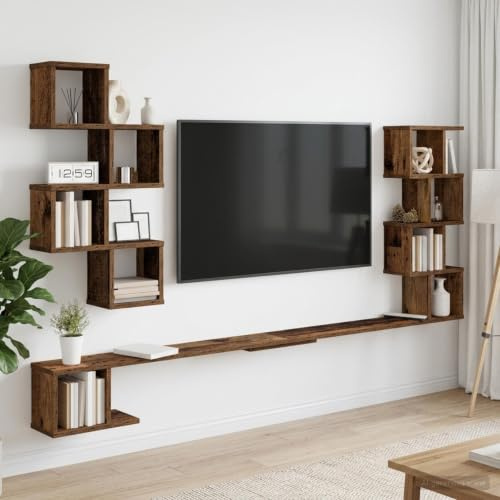 Vevorizon Wandmontiertes TV-Regal aus Altholz 180 x 15 x 94 cm Holzwerkstoff für Wohnzimmer Schlafzimmer Küche Bad Flur platzsparende Ablage für Dekor und Mediengeräte