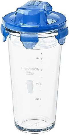 Glasslock, Shaker mit transparentem Deckel, Mess-Skala und Sieb, 450ml (bis 300ml beschriftet)