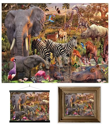 3D LiveLife Lenticular Pictures - Waterhole from Deluxebase. A3 Unframed Deep 3D Effect Animal Wall Art for Living Room, Bedroom or Kitchen. Unique Safari Print Poster for Home Decor.
