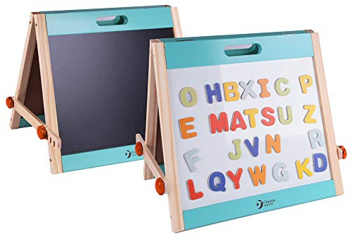 Classic World Wooden Double-Sided Multi-Functional Table Top Art Easel, Foldable, Includes Magnetic Drawing Whiteboard & 26 Letters, Chalkboard, 51 x 33 x 41 cm, 3 Years+