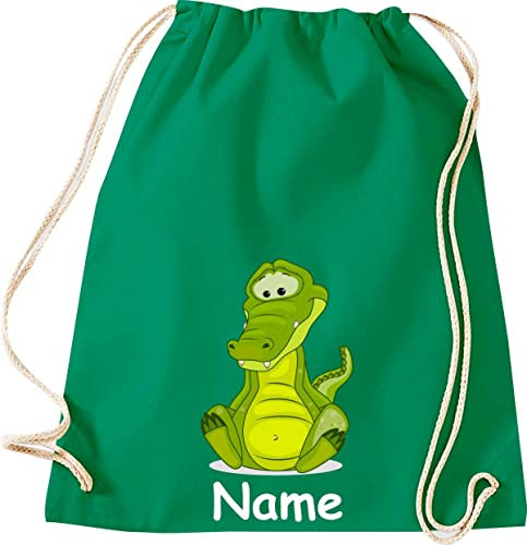Shirtinstyle Gym Sack Kinder Turnbeutel Tiere Krokodil mit Wunschnamen, Beutel Tasche, Farbe Kellygreen