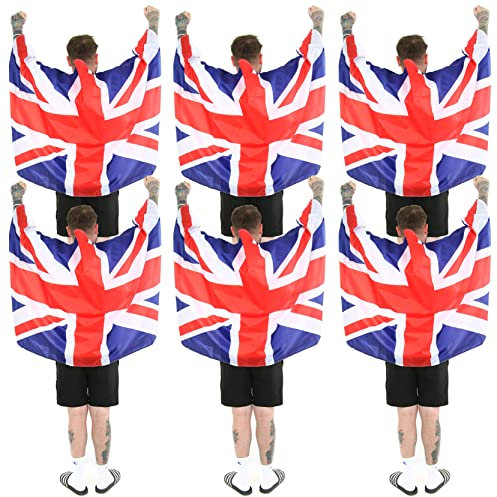 Wearable Flag Cape - Union Jack, United Kingdom Flag - Perfect for the Kings, Ve Day, Sporting Events and Other British Fancy Dress Events - Pack Of 6 VE DAY COMMONWEALTH