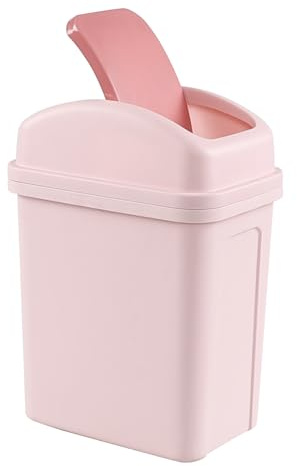 Minekkyes 7 L Small Waste Bin with Swing Lid, Plastic Trash Can, Pink, T