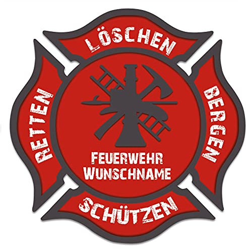 2er Set Feuerwehr Aufkleber rot Autoaufkleber Retten Löschen Bergen Schützen Aufkleber für Helm Auto Kfz Sticker selbstklebend waschstraßenfest (Mit Wunschname, 5cm 2er Set)