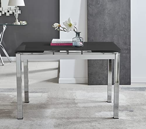 Furniturebox UK Enna Black Glass Extending Dining Table and 4 6 Milan Chairs (Table Only)
