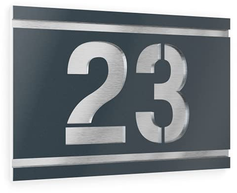 Graviers Design Numero civico personalizzabile in vetro acrilico + acciaio inox V2A 160 x 110 mm Antracite, Resistente alle intemperie, Antiruggine, Targa per porta d’ingresso, Made in Germany