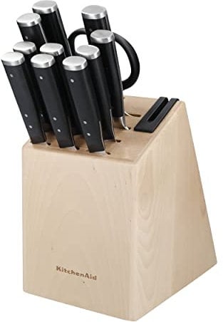 KitchenAid, Forged Knife Set 11 Piece, Knife Block and Sharpener, Japanese Steel, 10 Knives, Shears, Block & Sharpener Set