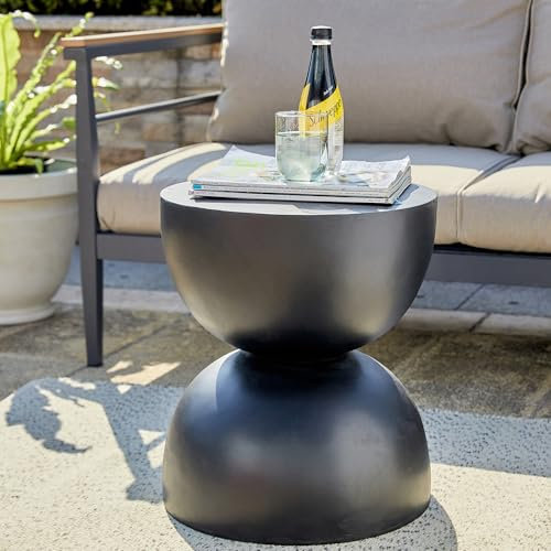 Glitzhome Moderner dekorativer Gartenhocker, strapazierfähig, Terrasse, stabiler Terrazzo-Gartenhocker, Beistelltisch, Pflanzgefäßständer für drinnen und draußen, 45,1 cm hoch, Schwarz