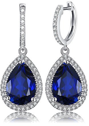 JewelryPalace Luxus Tropfenschliff 12.4ct Erstellt Blau Saphir Ohrhänger, Ohrringe Silber 925 Mädchen Echt Silber Creolen Damen 925, Blauer Stein Ohrringe Modeschmuck Ohrringe, Schmuck Set Frauen