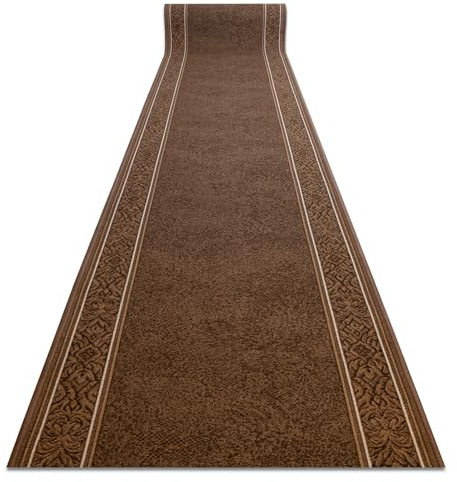 rugsx Antirutsch Teppichläufer St. Tropez - Rahmen, moderner Kurzflor für Küche, Flur & Wohnzimmer, Meterware, braun 100x380 cm