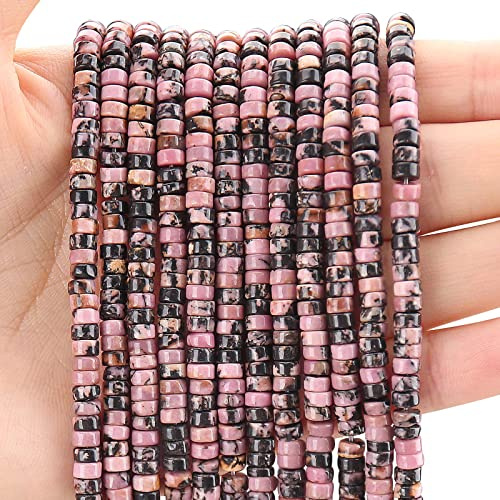 BONNY BOXX 150pcs 4mm 2mm Flat Round Rhodonite Loose Beads for Jewellery Making