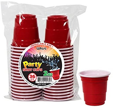 WHISC Red Plastic Disposable Shot Glasses [Pack of 36] - 2oz Jello Shot Cups for Birthdays, Weddings, BBQs & More