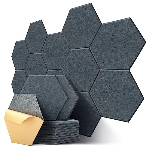 Hexagon Akustikplatten Selbstklebend, 12 Stück Hohe Dichte Schallabsorber für Decken-/Tür-/Wanddekoration und Akustische Behandlung, Studio/home/Gaming Deko (30x26x0.9cm)