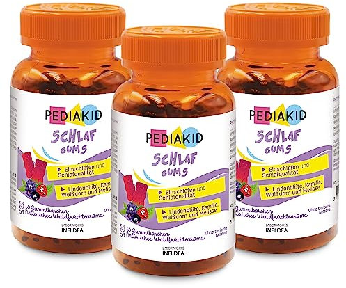PEDIAKID - Schlafgummi - Nahrungsergänzungsmittel - Linde, Weißdorn, Kamille & Melisse - Erleichtert das Einschlafen - Fördert eine bessere Schlafqualität - Ohne Gelatine - 3er-Packung