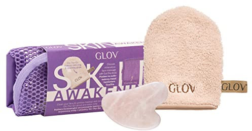 Glov Hautpflege-set: Mikrofaser Abschminktuch, Make-up Entferner Handschuh, Gua Sha Jade Massage Stein & Kosmetiktasche | 3 in 1 Gesichtspflege-set Für Sanfte Reinigung Und Entspannung