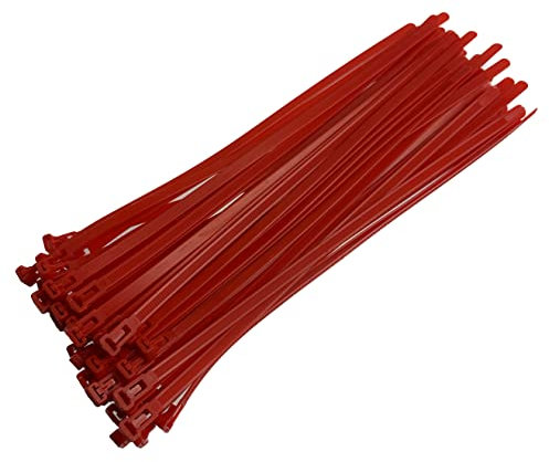 Kabelbinder aus Kunststoff, lösbar, strapazierfähig, groß, wiederverwendbar, 7,2 x 300 mm, Rot, 50 Stück