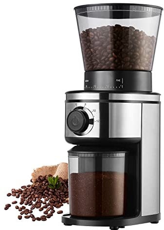 Ollygrin Macinino elettrico per chicchi di caffè, macina per chicchi di caffè, macina conica automatica, con 30 impostazioni di macinazione regolabili, per 2-12 tazze