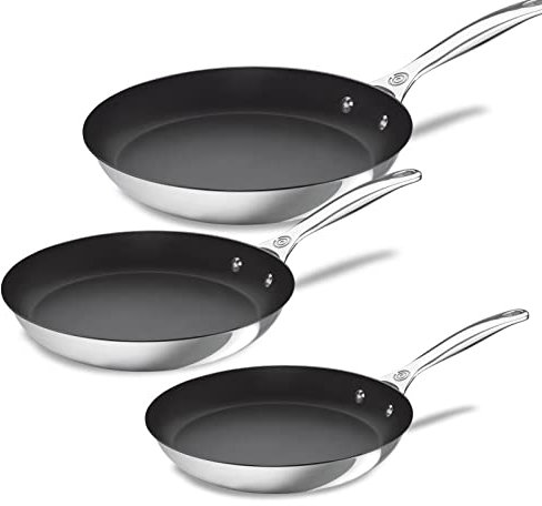 Le Creuset Set di 3 padelle antiaderenti in acciaio inossidabile (20,3 cm, 25,4 cm, 30,5 cm)