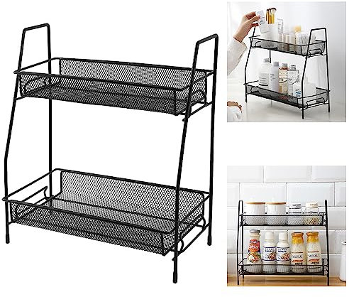 OKUYAN Spice Rack Metal Countertop Storage Shelf 2-Tier Spice Rack Stand Kitchen Spice Organiser Removable Worktop Storage Shelf Desktop Makeup Organizer for Cosmetics Can Seasoning Bottle Jam Jars