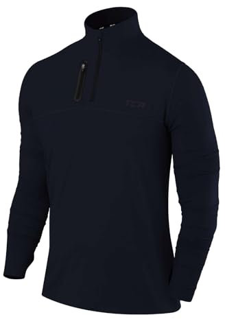 TCA Veste Running Homme Hiver - T Shirt Running Homme Manches Longues Quickdry Fusion Pro avec Fermeture Éclair à Mi-Poitrine pour Course Jogging - Bleu Foncé, M