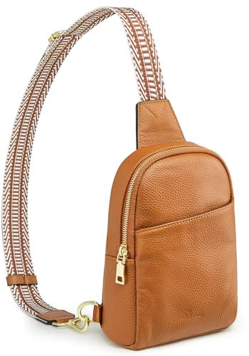 S-ZONE RFID-blockierende Damen-Umhängetasche, Leder, klein, Brustrucksack, Rucksack, braun, S, Minimal