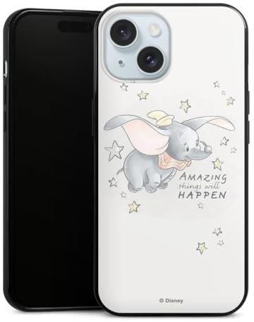 DeinDesign Slim Case extra dünn kompatibel mit Apple iPhone 15 Silikon Handyhülle schwarz Hülle Dumbo Offizielles Lizenzprodukt Disney