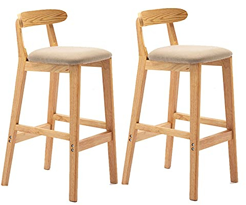 Guyifuny Juego de 2 taburetes de Bar, Taburete rústico con Altura para Isla de Cocina, reposapiés de Madera Maciza Natural para encimera de Cocina, Bar en casa, Comedor, Caqui, 65 cm