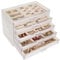 IBVIVIC Acryl Schmuckkästchen mit 5 Schubladen, Schmuckschatulle durchsichtig, Samt Schmuckbox für Ringe, Ohrringe, Uhr, Armbänder und Halskette, Beige