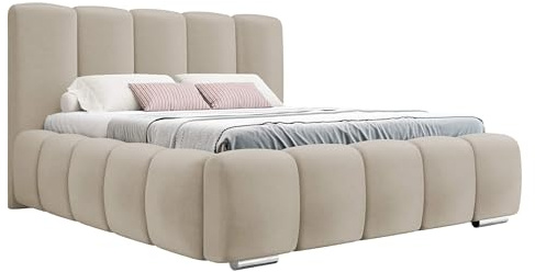 Mirjan24 Polsterbett Widoni mit Bettkasten, Doppelbett mit Lattenrost, Metallfüße - Chrom, Bett mit Polsterkopfteil und Vertikale Streifen Nähdesign, Bettgestell, Ehebett (Paros 01, 140 x 200 cm)