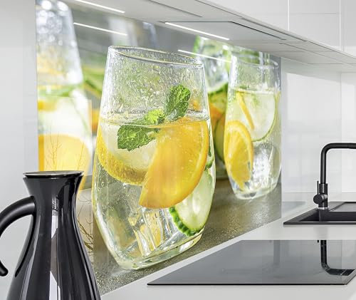 timalo Spritzschutz Wand für Herd, Küche Küchenrückwand Glasoptik | Acryl Glas 2mm | Glasrückwand Acrylglas Wandpaneele Rückwandschutz Platte | 60x40cm Zitronenwasser