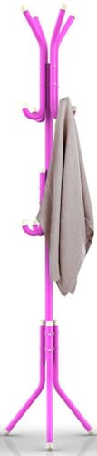 QKBMFK Garderobenständer, Kleiderständer, Freistehende Garderobe mit 12-Haken, Kleiderstange aus Metall für Kleidung, Taschen, Hüte, Wohnzimmer, Flur Pink