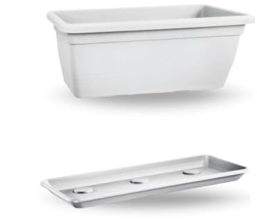 mille idee Vaso Fioriera In Plastica Modello Rettangolare Con Sottovaso Bianco In Plastica Per Piante Fiore Cm 80 40 34h