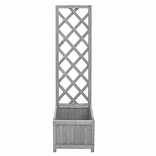 Ailgely Pflanzkübel mit Rankhilfe Blumenkasten Garten Spalier Pflanzkasten Blumenkübel aus Holz für Balkon und Garten, inklusive Rankhilfen für Kletterpflanzen, Grau 40x30x135 cm