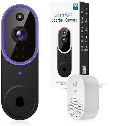BITEPASS 1080p Video Doorbell Camera Wireless with Ring Chime, AI Human Detection, 2-Way Audio, FHD Live View, 2.4G WiFi, Night Vision, Cloud Storage, Battery Powered, Indoor Outdoor Surveillance
