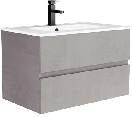 UEV Waschtisch mit Unterschrank, Waschbeckenunterschrank 75cm hängend, mit 2 Schubladen, Soft-Close-System, Waschplatz, Aufsatzwaschbecken, Badmöbel für Gäste WC, dunkel grau