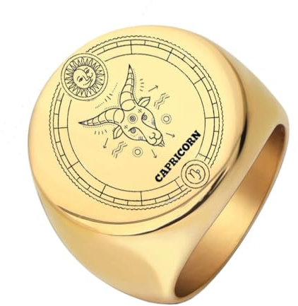 PAURO Herren Damen Edelstahl Hochglanzpolierter 12 Sternbilder Horoskop Sternzeichen Runder Ring Gold Steinbock Größe 62 (19.7)