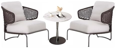 KPHYMOD Gartenmöbel Set 3-teiliges Gartenmöbel-Set Mit Couchtisch Aus Marmorimitat Und Korb-Sitzgruppe Für Die Veranda