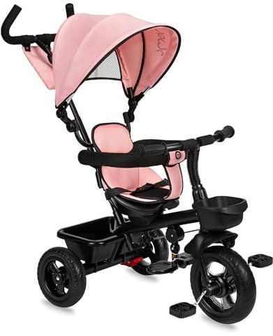 Triciclo Infantil MoMi TELDE 5 en 1, Triciclo con Asiento Giratorio de 360°, cinturón de Seguridad de 3 Puntos, reposapiés y Parasol