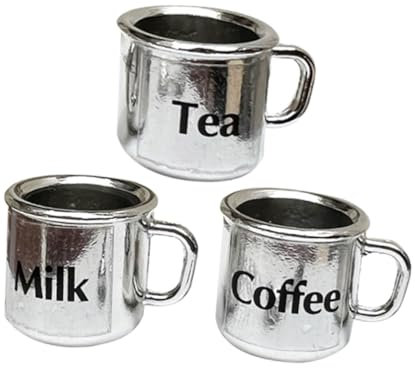 KOMBIUDA 3pcs Mini Coffee Mug Miniature Tea Cup Metal Water Cup Doll House Accessories Decorative Model Pretend Play Props Silver