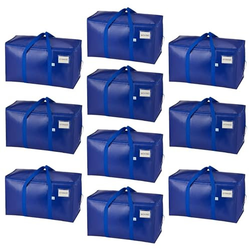 VENO 10 Pack Extra Large Moving Bags with Zippers & Carrying Handles, Heavy-Duty Storage Tote Moving Boxes for Space Saving (Blue-10 Pack)