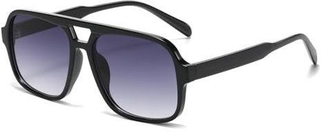 Long Keeper Retro Klassisch Piloten Sonnenbrille für Damen Herren 70er Doppelsteg Flach Quadratische überdimensional Sonnenbrille (SchwarzGradualGrey)
