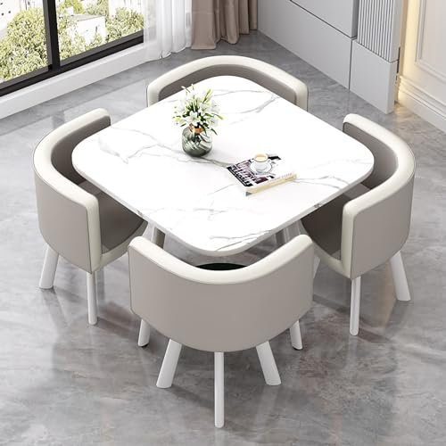 Moderno juego de mesa de comedor redonda de 5 piezas de 80 cm con 4 sillas, perfecto para sala de estar, oficina o cocina, elegante y funcional