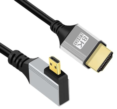 chenyang HDMI 2.1 Kabel, HDMI Stecker auf Micro HDMI Stecker 90 Grad nach links abgewinkelt 8K@60Hz 4K@120Hz 48Gbps Ultra-High Speed Kabel vergoldet 1,64FT/0,5m für Fernseher, Monitor, Computer